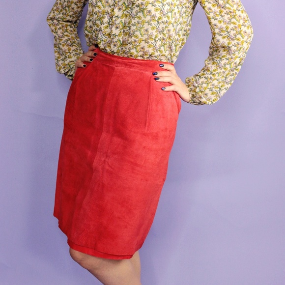 Vintage Suede Rust Pencil Skirt - Picture 1 of 5
